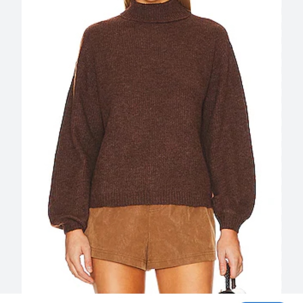 L'Academie Brown Cowl Neck Sweater with Balloon Sleeves